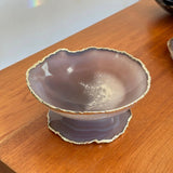 Fruteira de Ágata Cinza Roxa com Pedestal Dourado