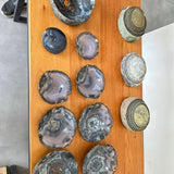 Bowl em Ágata Roxa/Ametista com Acabamento Dourado 9 Peças