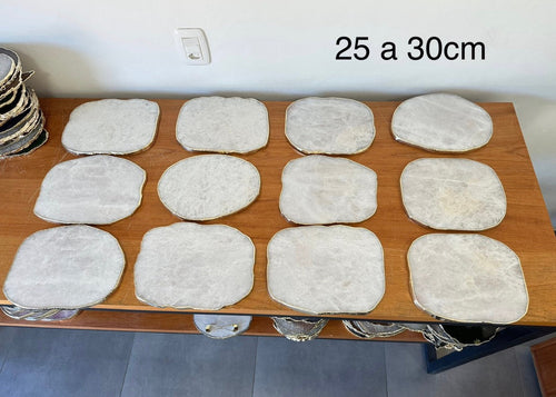 Bandeja Decorativa de Pedras Naturais com Borda Prateada