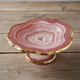 Fruteira de Quartzo rosa Natural com Pedestal Dourado